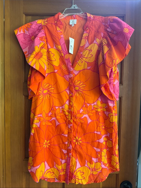 j. marie Dresses & Skirts - NWT J.Marie Vibrant Floral Ruffle Sleeve Dress in Orange & Pink